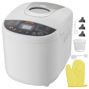 Panificadora Automática 19 em 1 com Capacidade de 910g, 3 Tamanhos de Pão e 3 Cores de Crosta, 110V 650W, VEVOR, Branca