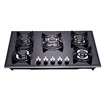 Cooktop a gás 5 bocas Deli-Kit vidro temperado preto embutir dupla alimentação queimadores selados 110V