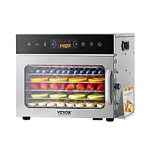Desidratador de Alimentos VEVOR H6-C001 Prata 6 Bandejas Aço Inox 400W Timer 24h 240V