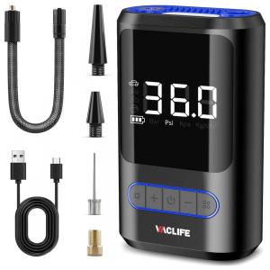 Mini Compressor de Ar Elétrico Automotivo Portátil 12V 38 PSI com Luz LED de Emergência, VACLIFE, Azul