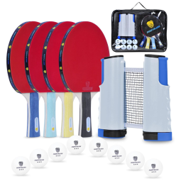 Kit de Ping Pong com Mesa Portátil, 4 Raquetes, 8 Bolas e Estojo Compacto, MOOTHLION, Preto