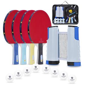 Kit de Ping Pong com Mesa Portátil, 4 Raquetes, 8 Bolas e Estojo Compacto, MOOTHLION, Preto