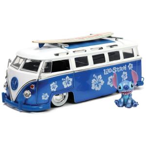 Brinquedo Lilo Stitch e Carro Volkswagen T1 Bus, Escala 1:24 para Crianças e Adultos, Jada Toys, Azul