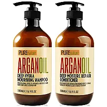 Shampoo e Condicionador Óleo de Argan Marroquino Cabelos Danificados Secos e Finos 500ml, PURE NATURE LUX SPA, Marrom Escuro