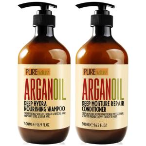Shampoo e Condicionador Óleo de Argan Marroquino Cabelos Danificados Secos e Finos 500ml, PURE NATURE LUX SPA, Marrom Escuro