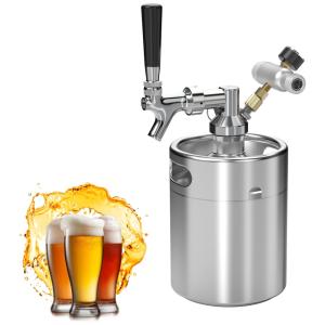 WOAWL Chopeira Portátil 1.8L com Torneira e Regulador de CO2, Aço Inoxidável, Prata