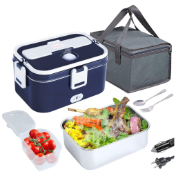 Marmita Elétrica Portátil 1,8L com Recipiente de Aço Inoxidável e à Prova de Vazamentos, 12V 110V 60W, DUPASU, Azul e Branco