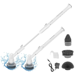 Vassoura Elétrica Rotativa 360 sem Fio com Cabo Flexível e 4 Acessórios, Branca, 110v, FRUITEAM, Branco