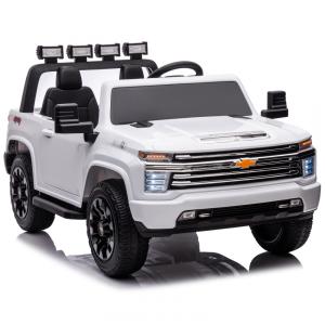 Carro Elétrico Infantil, Chevrolet Silverado com Controle Remoto, 2 Lugares, Luzes, Música e Pneus EVA, 24V, NEWQIDA, Branco