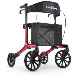 Andador Adulto Idoso com Apoio de Braço, Assento Acolchoado e Cesto, Suporta até 136 kg, OASISSPACE, Vermelho
