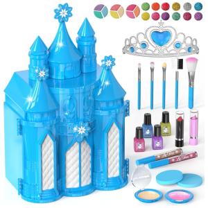 Kit de Maquiagem Infantil com 52 Peças, Não Tóxico e Lavável para Crianças de 3 a 10 Anos, PerryHome Castelo Congelado, Roxo
