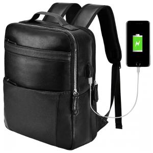 VBG VBIGER Mochila de Couro PU com Carregamento USB a Prova dÁgua, Preta