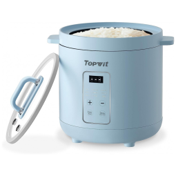 Mini Panela Arroz Elétrica Multifuncional Topwit 1.2L com Tampa de Vidro e Painel Digital, Azul