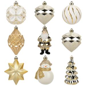 Conjunto de 9 Bolas de Natal Douradas para Árvore, com Temas Variados, Decorativas e Anti-quebra, Villa Como