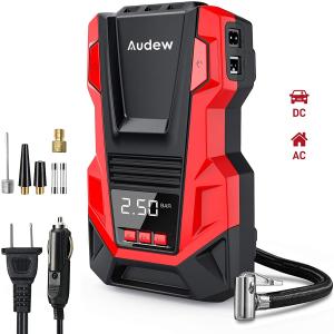 Audew Mini Compressor de Ar Elétrico Automotivo Portátil 12V/110V 150 PSI c/ Tela LCD e Luz LED.