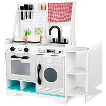 Cozinha Infantil em Madeira com Som Realista e Acessórios para Crianças Acima de 3 Anos, WOODENFUN, Cinza e Branca