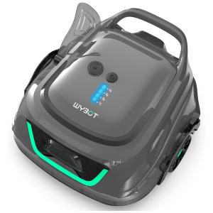 Robô Aspirador de Piscina Sem Fio, Duração de 120 Min, Aspiração Automática com Filtros Duplos, Indicador LED para Piscinas Elevadas,WYBOT