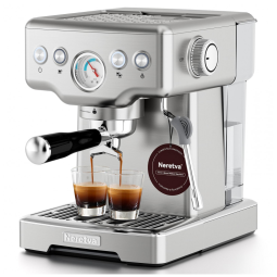 Máquina de Espresso 15 Bar, Vaporizador de Leite, Manômetro Visível, 1,8L, Neretva, Inox, Prata, 220V