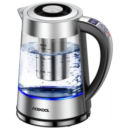 Chaleira Elétrica 1.8L em Aço Inoxidável com Controle de Temperatura, 1500W, 110v, ACEKOOL EK, Prateado