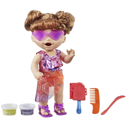 Boneca Sunshine Lanches com Tema de Verão, Molde de Picolé, Come e Faz Cocô para Crianças Acima de 3 Anos, Baby Alive, Cabelo Castanho