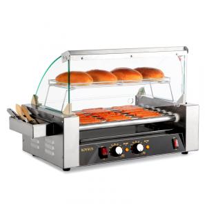 Máquina de Salsicha Hot Dog Rovsun Grill para 18 Hot Dogs, 7 rolos, 1050W, controle de temperatura duplo, iluminação LED, tampa