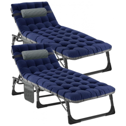 Espreguiçadeira Dobrável Portátil para Jardim, Gramado ou Piscina, 2 Unidades, DoCred, Azul e Cinza