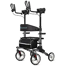 Andador Adulto Idoso com Apoio de Braço, Assento Acolchoado e Cesto, Suporta até 136 kg, ELENKER, Cinza