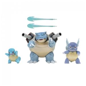 Conjunto de figuras Pokémon Select Evolution Squirtle Wartortle Blastoise com 3 estátuas articuladas para brincar e expor