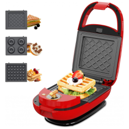 Máquina Waffle Revestimento Antiaderente Destacável LED, 110v, ECX 3 em 1, Vermelho