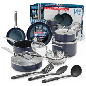 Conjunto de Panelas Antiaderente Revestida de Cerâmica, 14 Peças, BLUE DIAMOND CC001951 001, Azul