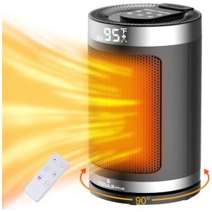 Aquecedor Elétrico Portátil de Cerâmica com Termostato, Temporizador e Oscilação de 90, 110V 1500W, Feculs Official, Preto