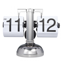 Relógio de Mesa Vintage com Flip Automático Operado por Engrenagem a Bateria, Wkevnu, Prata e Branco