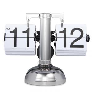 Relógio de Mesa Vintage com Flip Automático Operado por Engrenagem a Bateria, Wkevnu, Prata e Branco