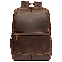 Mochila Masculina para Laptop de Couro, PAHVRION, Marrom