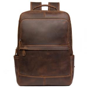 Mochila Masculina para Laptop de Couro, PAHVRION, Marrom