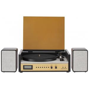 Crosley CR7017BBK Coda - Toca-discos Bluetooth de 3 Velocidades e Sistema de Estante com Rádio FM e Alto-falantes Estéreo