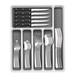 Jogo de Talheres 49 Peças em Aço Inox para 8 Pessoas, Facas de Carne Inclusas, Antiferrugem, Polimento Espelhado