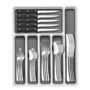 Jogo de Talheres 49 Peças em Aço Inox para 8 Pessoas, Facas de Carne Inclusas, Antiferrugem, Polimento Espelhado