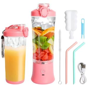 Liquidificador Portátil 600mL com Carregamento USB e Acessórios, 240W, CESHUMD, Rosa