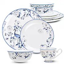 Aparelho de Jantar SILINE Pavão 16 Peças Bone China Serviço para 4 Azul e Branco