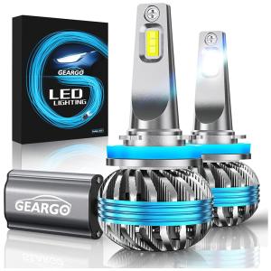 GEARGO Kit Xenon Lâmpadas LED Branca 10000 Lumens 6500K 60W, H8 H9 H11, 2 Peças