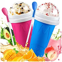 Kit 2 Copos Slushy Maker tgosomt Azul e Rosa 330ml com Tampa e Canudo Reutilizável 10 x 10 x 20 cm