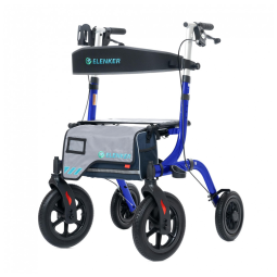 Andador All-Terrain Rollator com Assento, Rodas Dianteiras de 30 cm Não Pneumáticas, Design Dobrável e Compacto, ELENKER, Azul