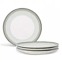 Conjunto de Pratos para Salada e Sobremesa com 4 Peças, Formato Redondo e Material de Porcelana, Noritake G037-405D, Branco e Verde