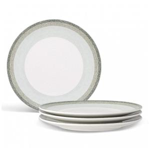 Conjunto de Pratos para Salada e Sobremesa com 4 Peças, Formato Redondo e Material de Porcelana, Noritake G037-405D, Branco e Verde
