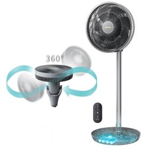 Ventilador de Piso Recarregável com Bateria 15000mAh, 15 Velocidades e Controle Remoto, 110V, YOKEKON, Cinza