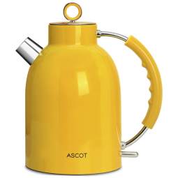 ASCOT Chaleira Elétrica 1.7L, Aço Inoxidável, 1500W, 110V, Amarelo