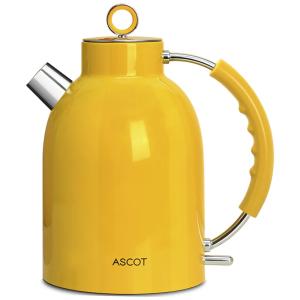 ASCOT Chaleira Elétrica 1.7L, Aço Inoxidável, 1500W, 110V, Amarelo