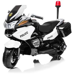 Moto Elétrica de Polícia, 1 lugar, 12V, USB MP3, 3 km por hora, 3 a 8 anos, BAHOM, Preto