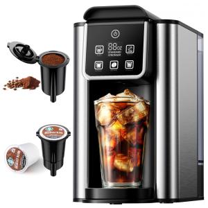 Máquina de Café quente e gelada com ajuste forte, para K-Cup e café moído, 180-400 ml, tanque removível de 1,5 L